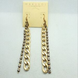 Long Gold Chain & Crystal Drop Earrings